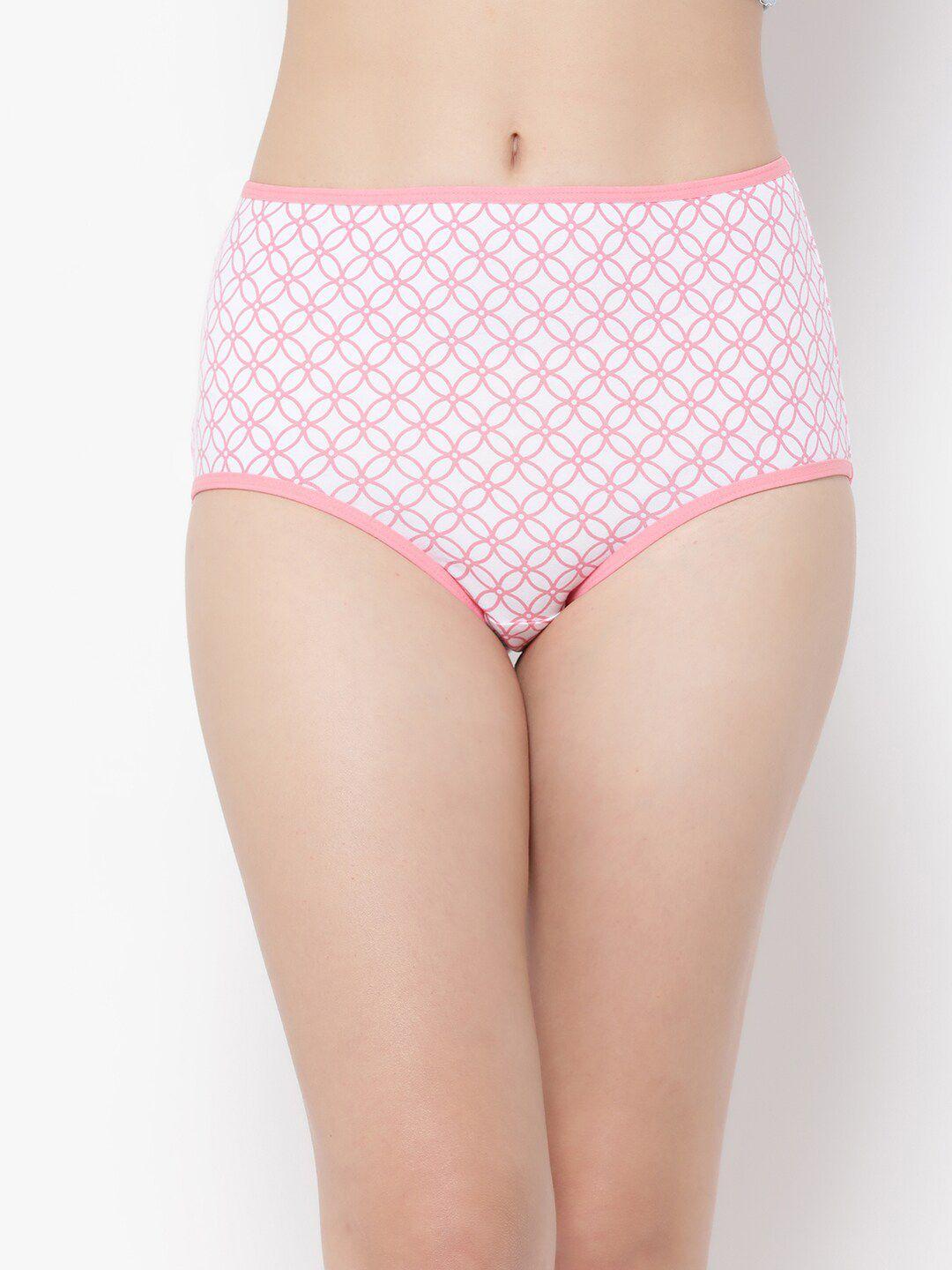 clovia white & pink printed cotton hipster briefs pn2499h18s