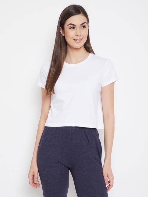 clovia white cotton crop tee