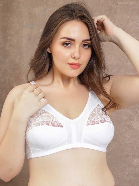 clovia white cotton lace work full coverage bra