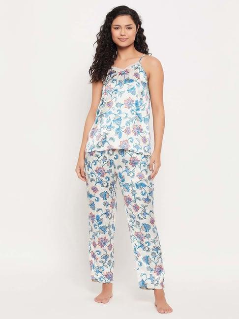 clovia white cotton printed top with pyjamas