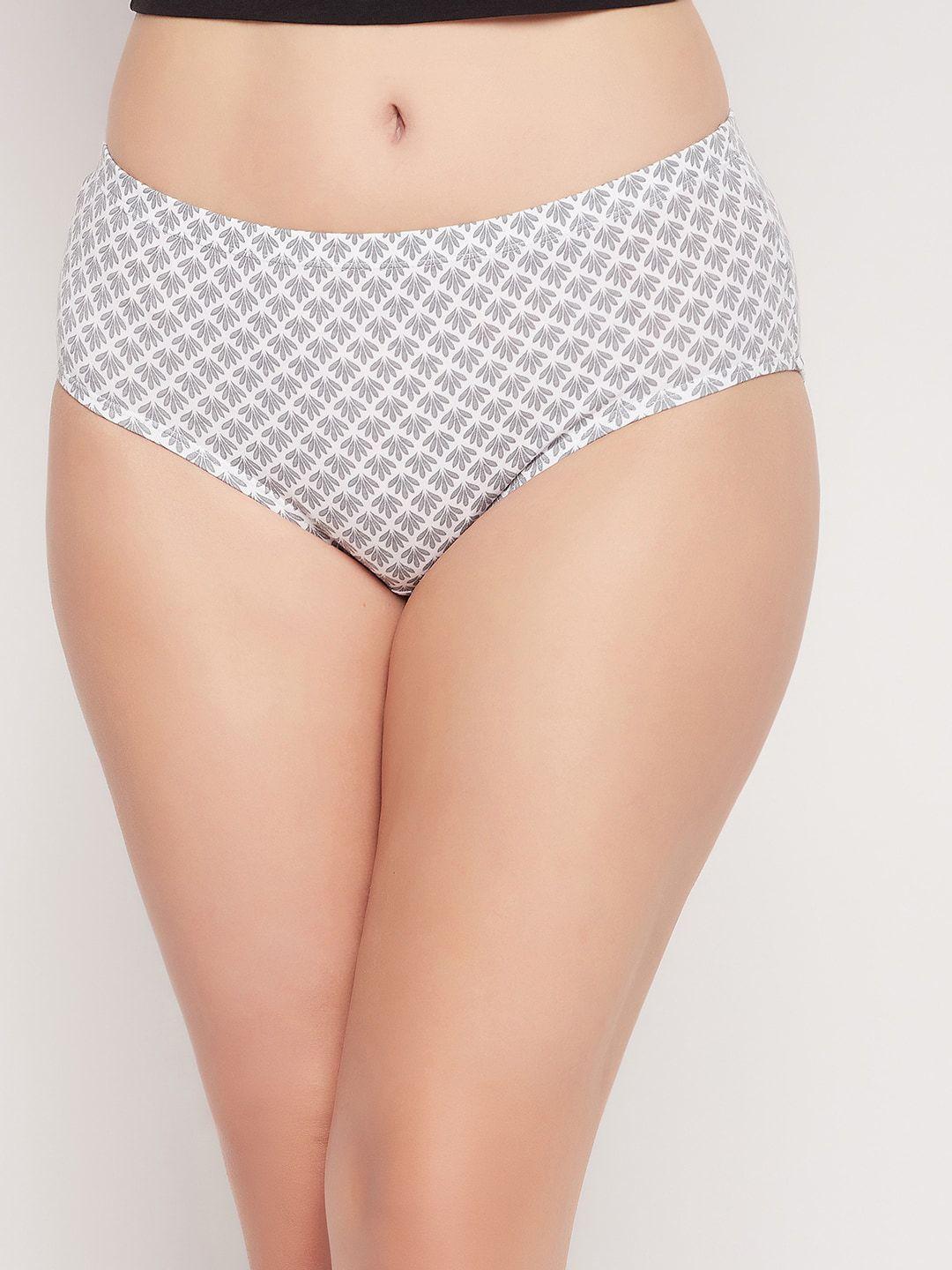 clovia white floral printed pure cotton hipster briefs