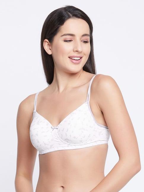 clovia white geometric pattern t-shirt bra