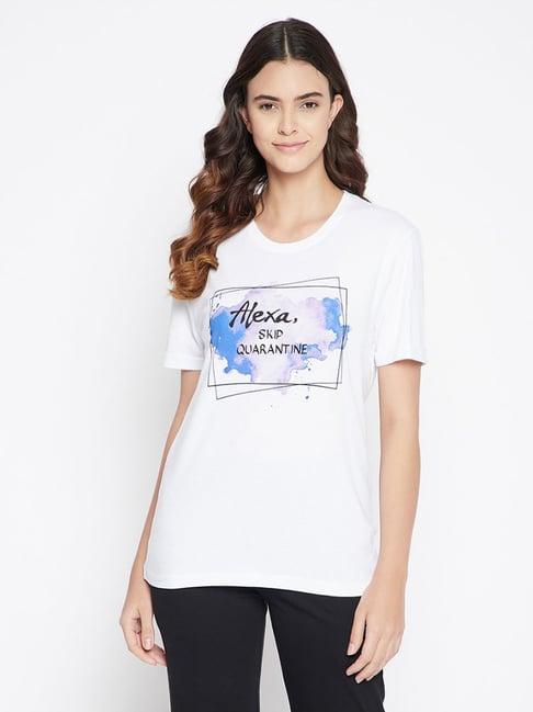 clovia white graphic print t-shirt