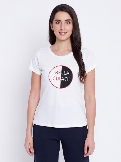 clovia white graphic print t-shirt