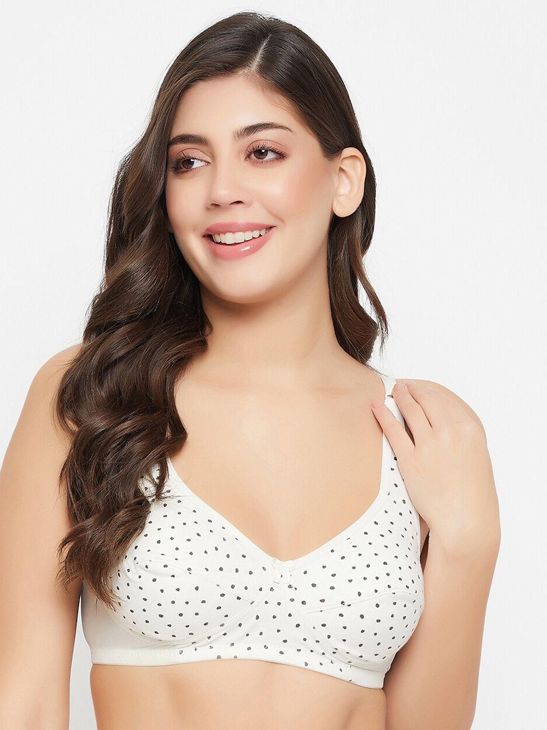 clovia white polka dot printed full coverage cotton bra all day comfort