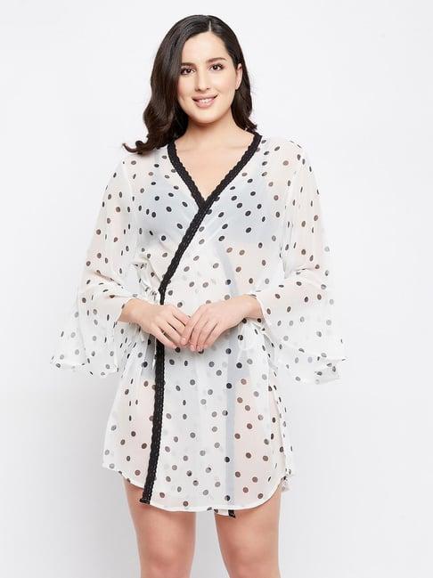 clovia white polka dot sleepwear robe