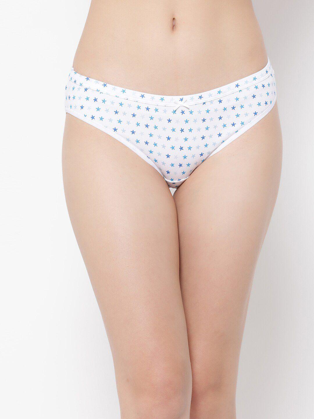 clovia white printed pure cotton bikini briefs