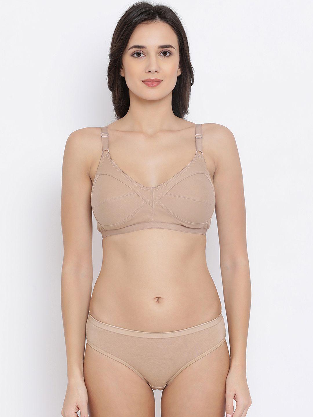 clovia women beige solid lingerie set combbp25832b