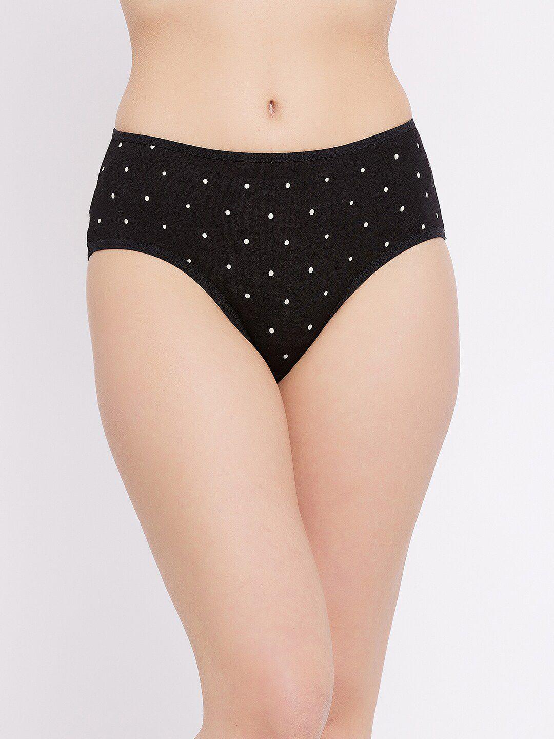 clovia women black & white polka dots printed pure cotton hipster brief