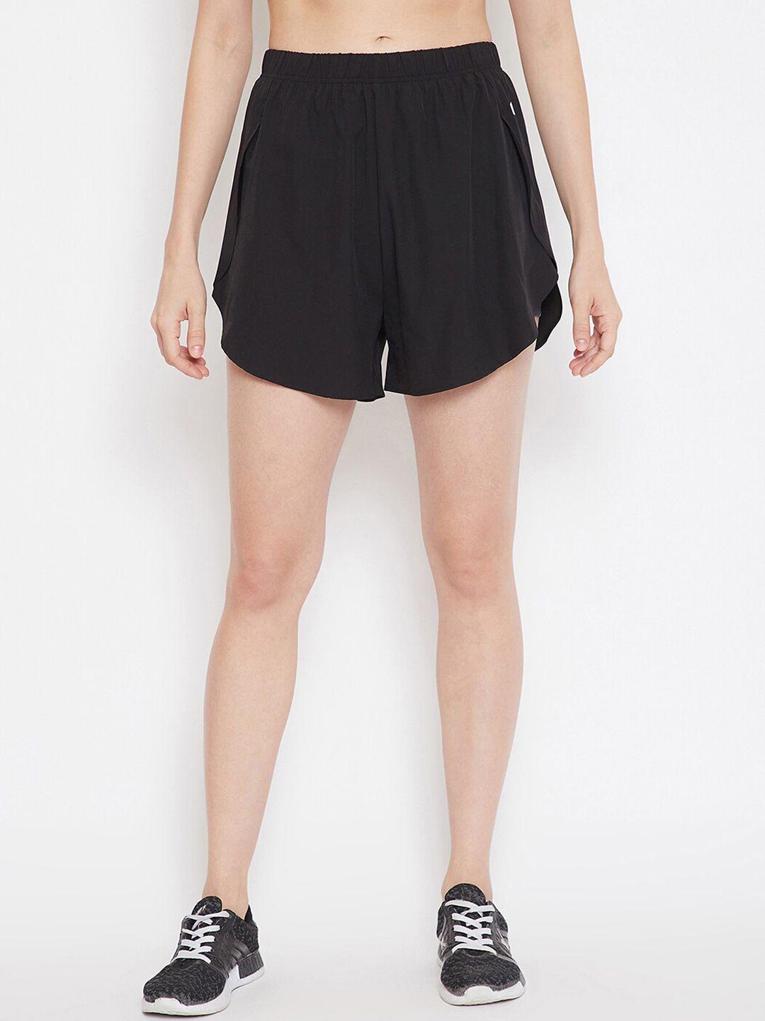 clovia women black mid-rise sports shorts