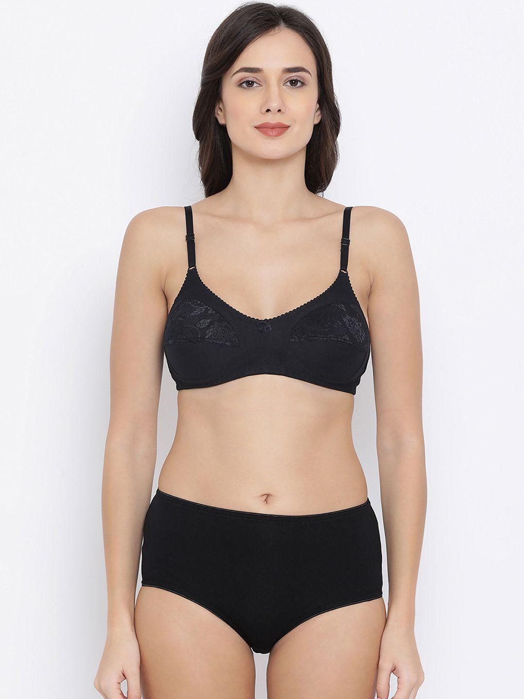 clovia women black solid lingerie set combbp68432b
