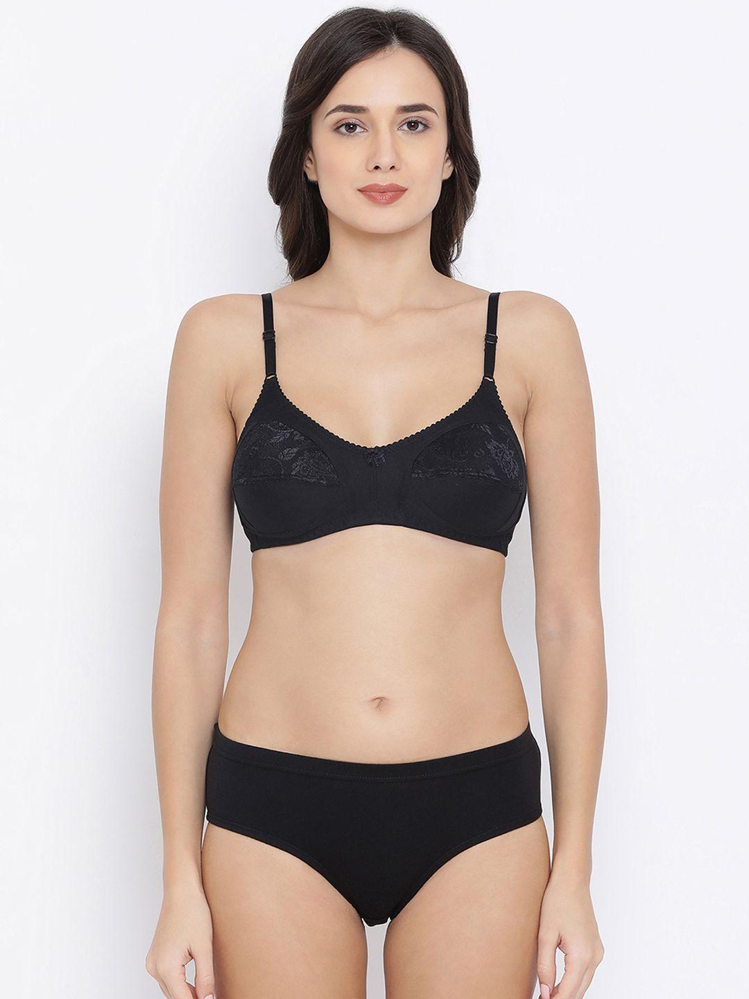 clovia women black solid lingerie set combbp68732b