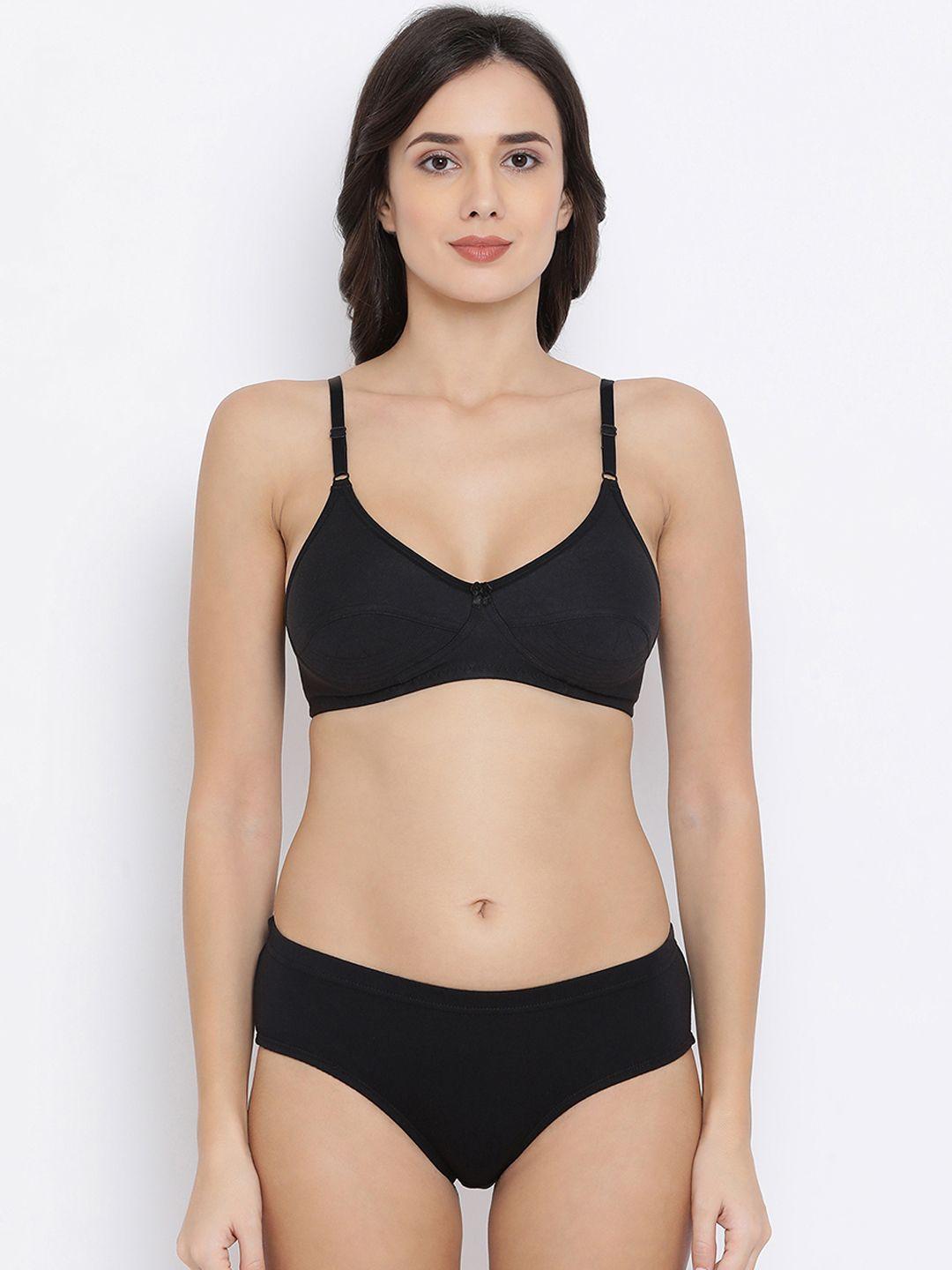 clovia women black solid lingerie set combbp82632b