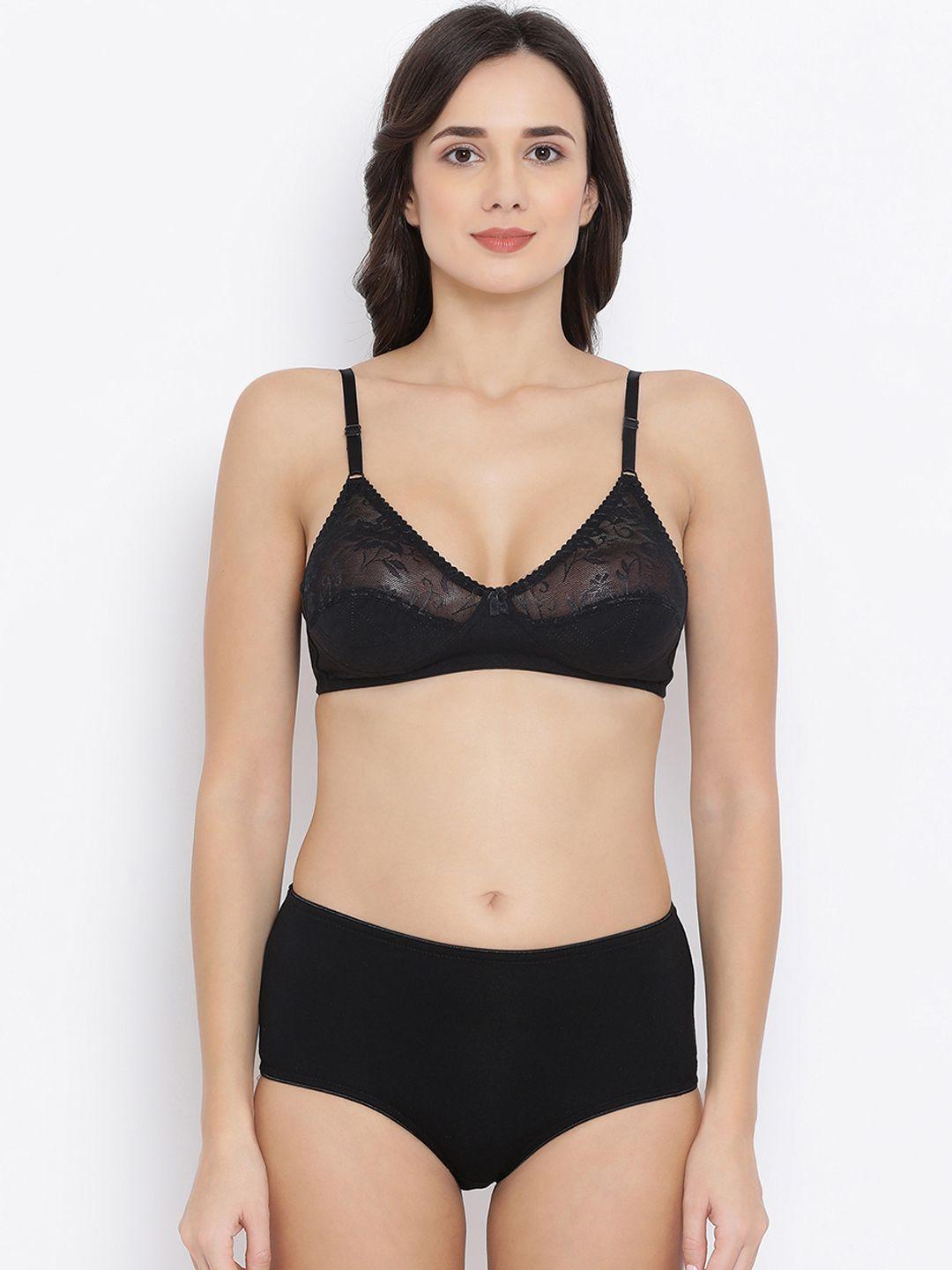 clovia women black solid lingerie set combbp86532b