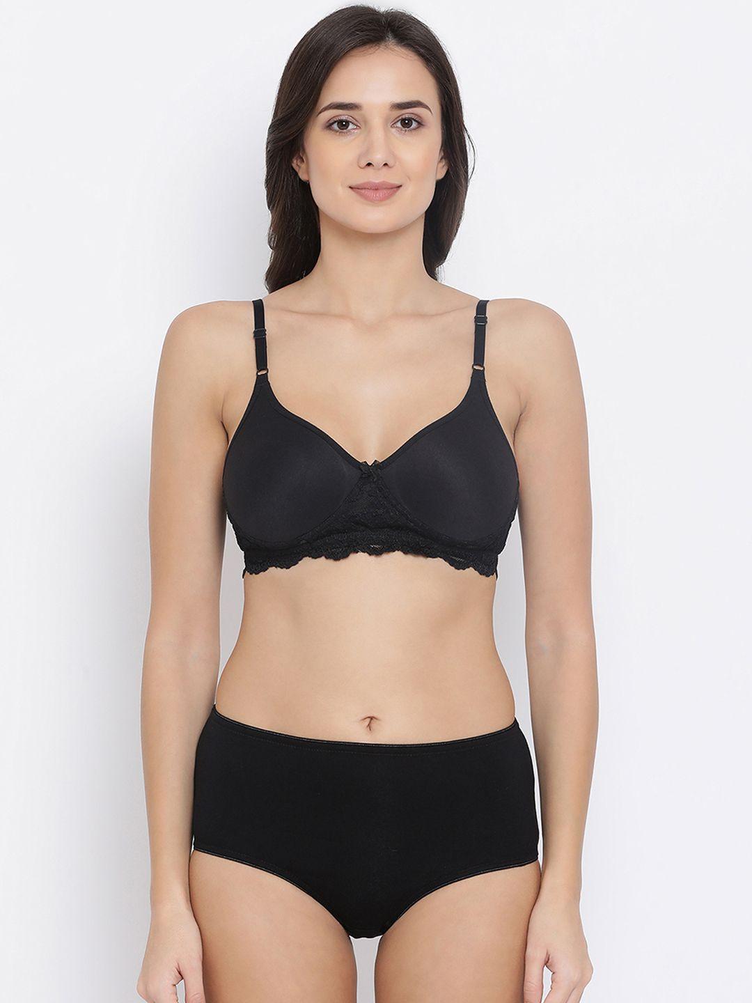 clovia women black solid lingerie set combbp90432b