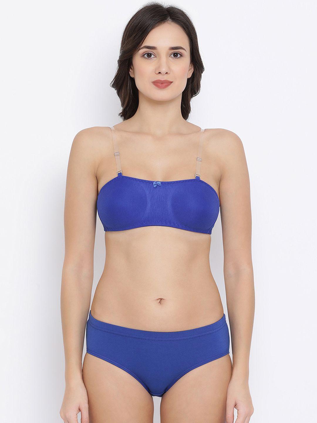 clovia women blue solid lingerie set combbp65232b