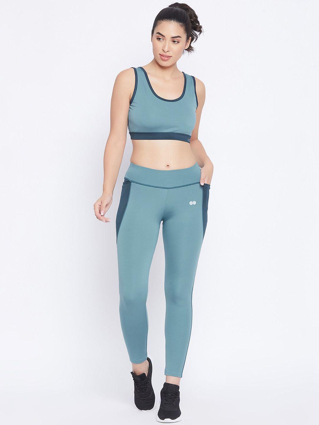 clovia women blue solid sports tracksuit