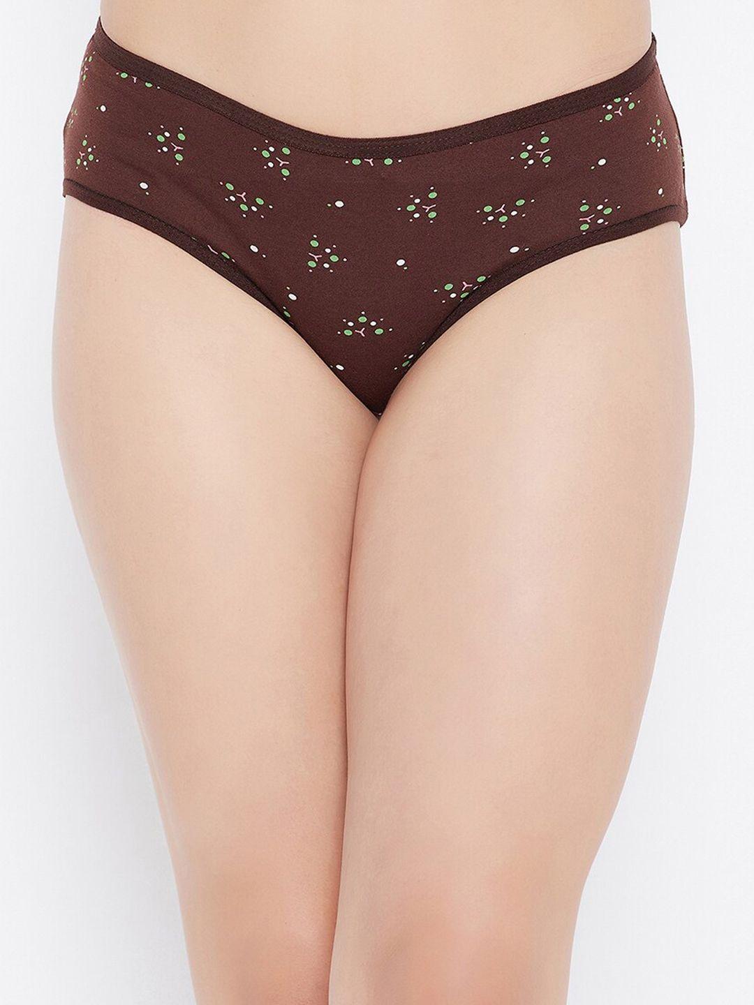 clovia women brown & green printed cotton hipster briefs