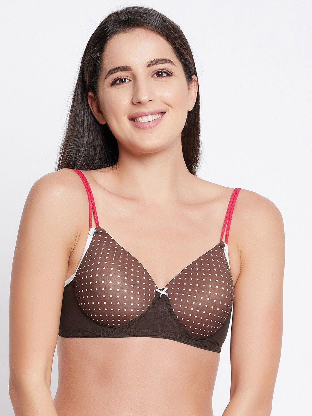 clovia women brown polka dot printed t-shirt bra