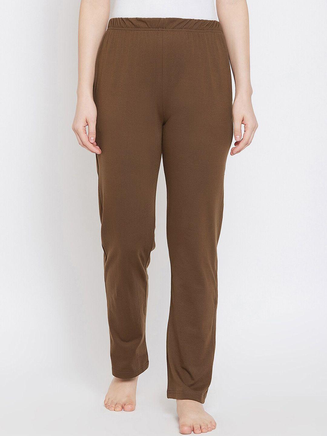 clovia women brown solid lounge pants