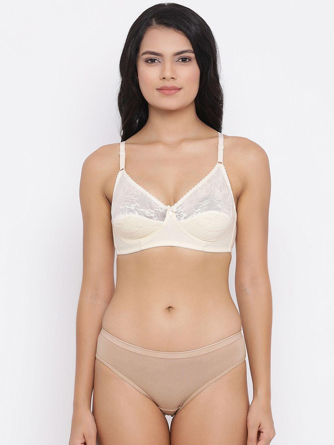 clovia women cream-coloured & nude-coloured solid lingerie set combbp85632b