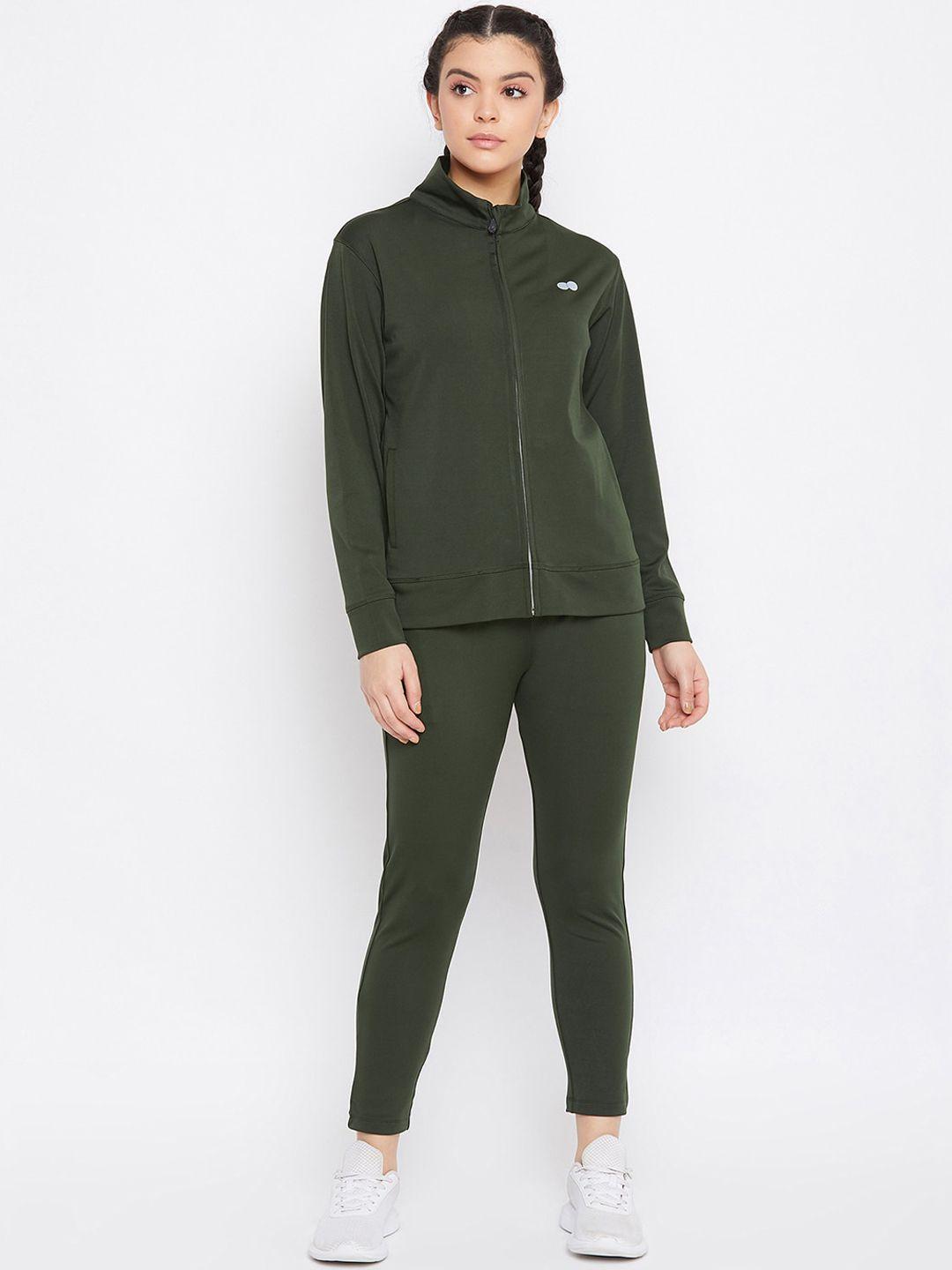 clovia women green solid tracksuit