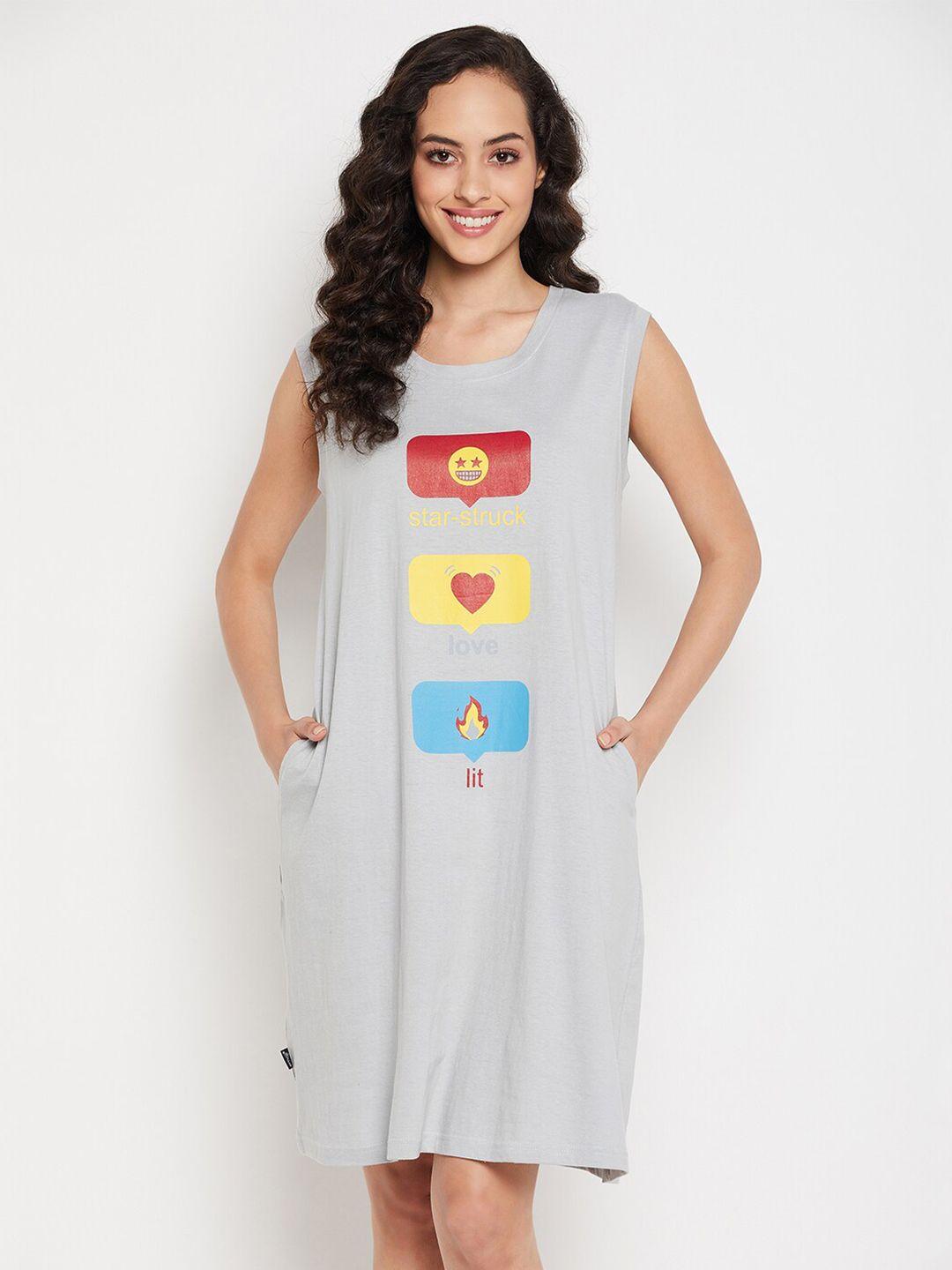 clovia women grey printed nightdress