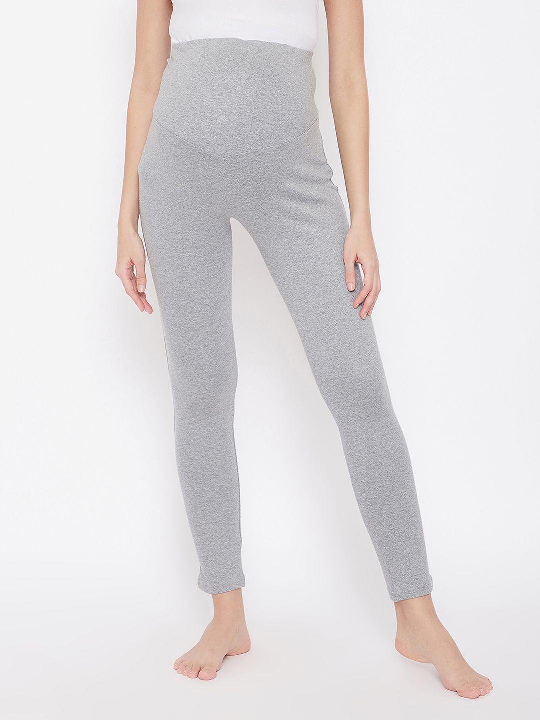 clovia women grey solid maternity cotton lounge pants