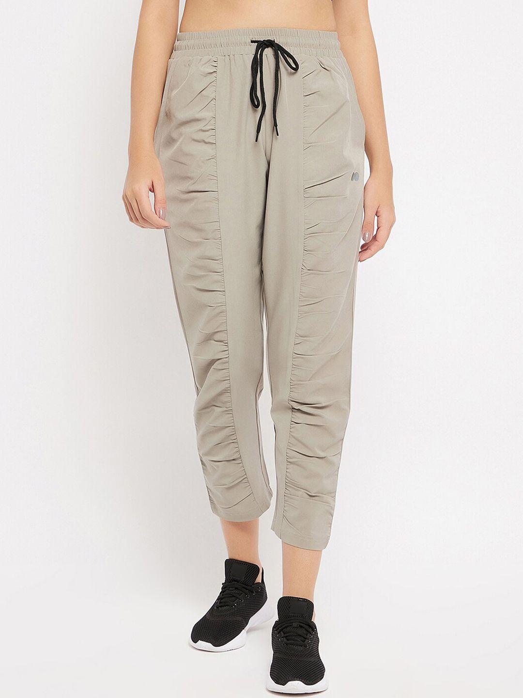 clovia women grey solid straight-fit cropped track pants