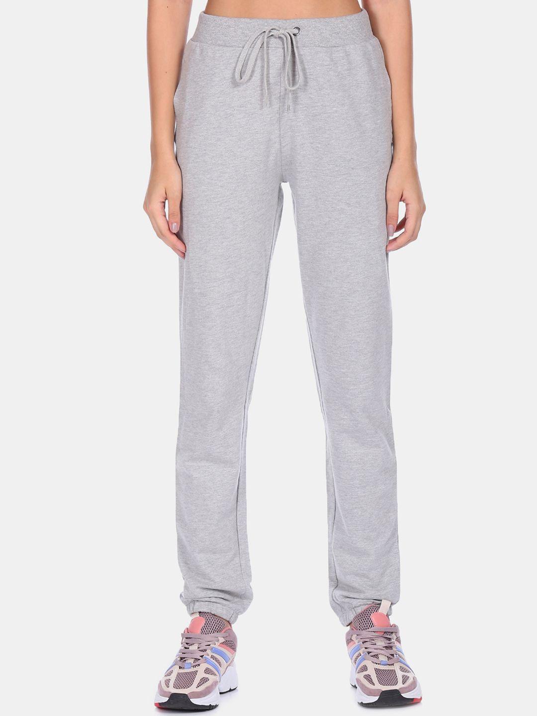 clovia women grey solid straight-fit pure cotton trackpants