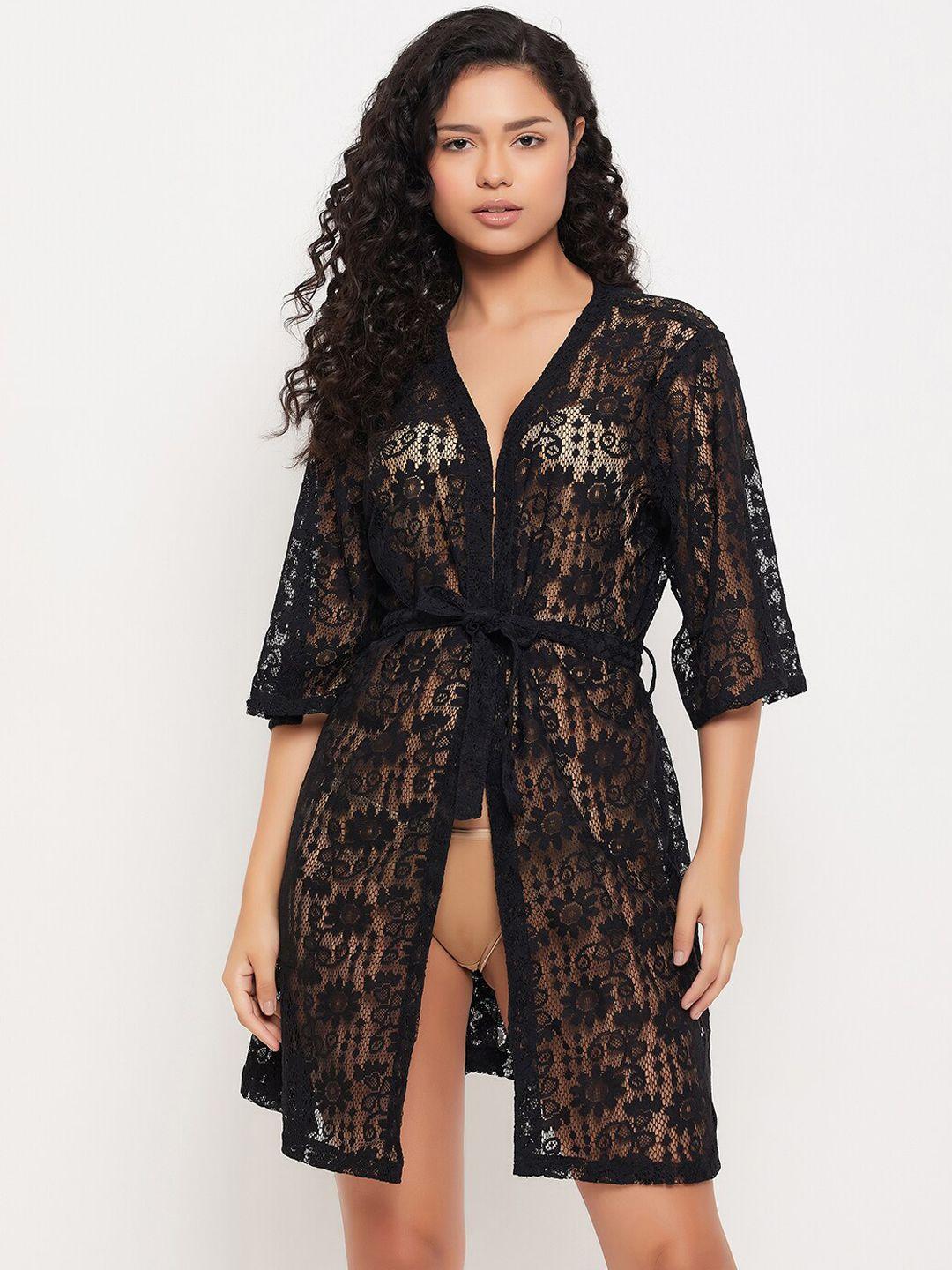 clovia women lace sheer robe