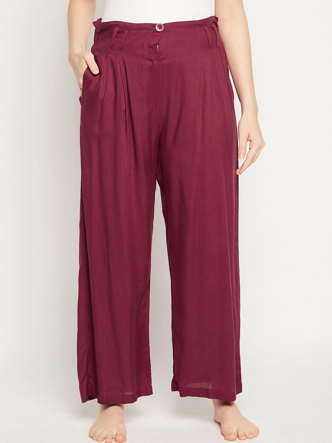 clovia women maroon solid lounge pants