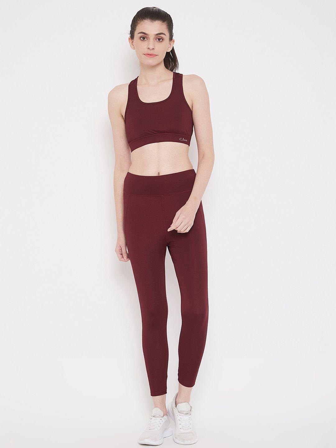 clovia women maroon solid tracksuit