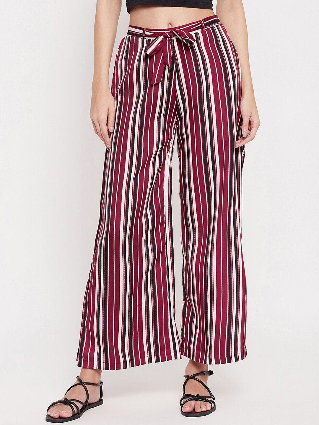 clovia women maroon stripes flared pyajam with side slits