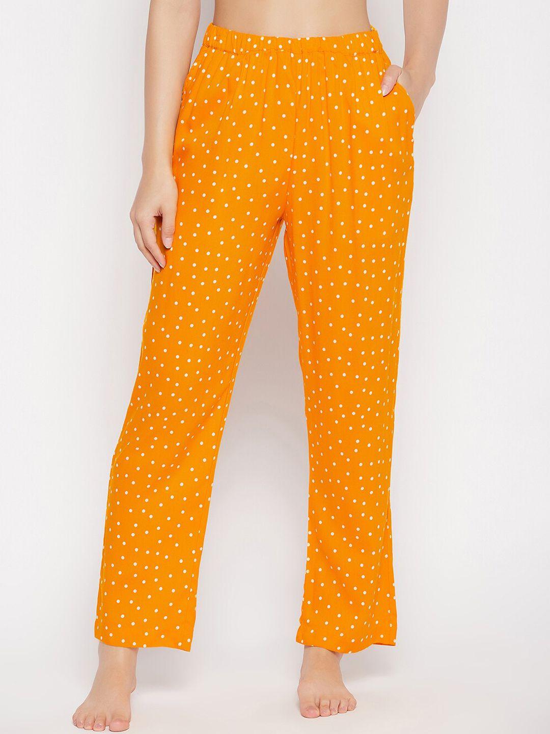 clovia women orange & white printed cotton lounge pants