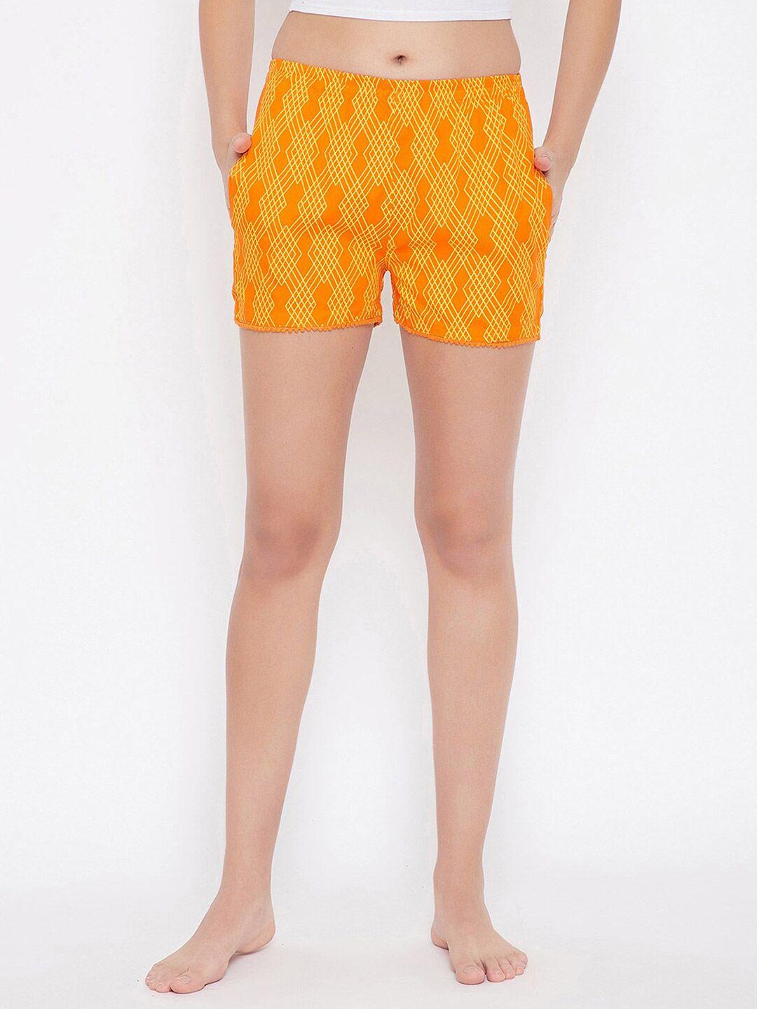 clovia women orange & yellow printed cotton lounge shorts lb0194e16xxl