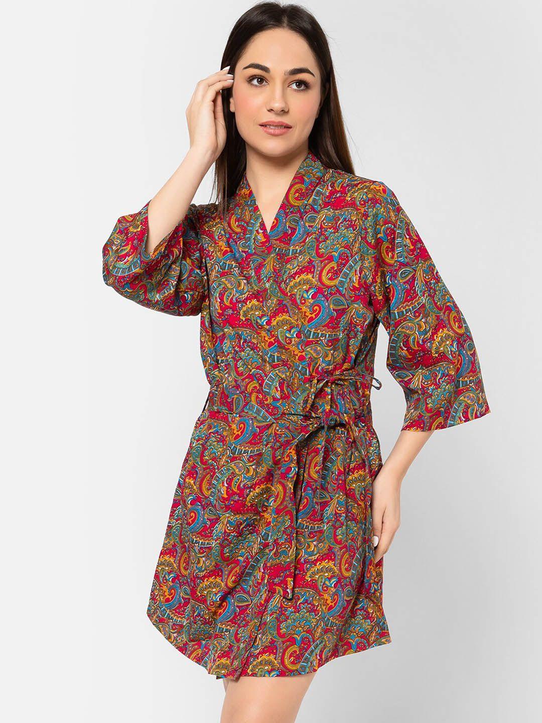 clovia women paisley printed bath robe