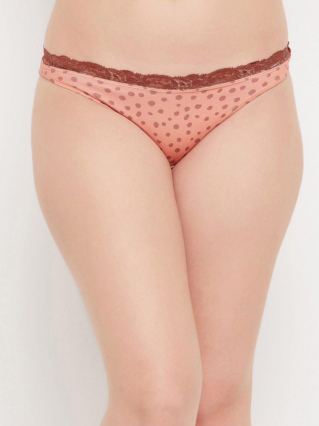 clovia women peach-coloured printed low waist bikini brief