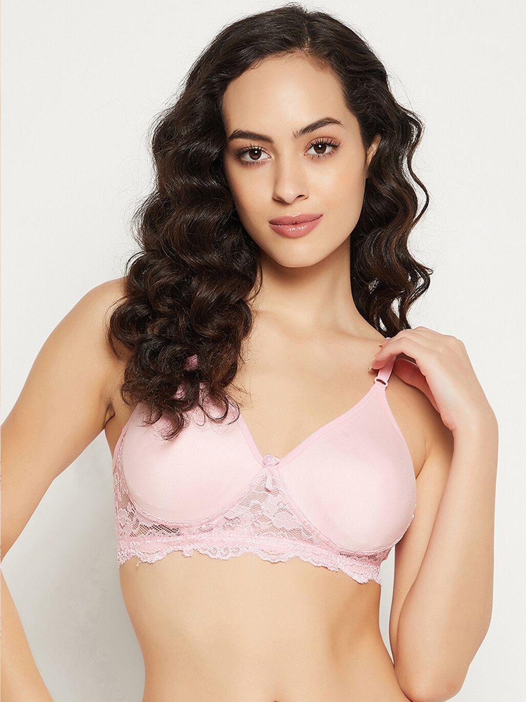 clovia women pink bra lightly padded cotton t-shirt bra