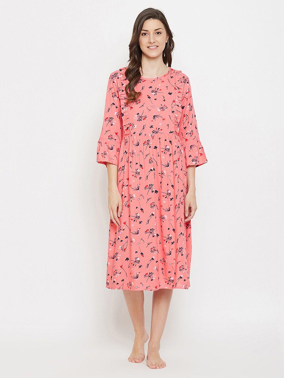 clovia women pink floral printed nightdress