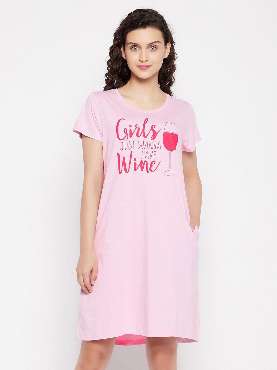 clovia women pink printed nightdress
