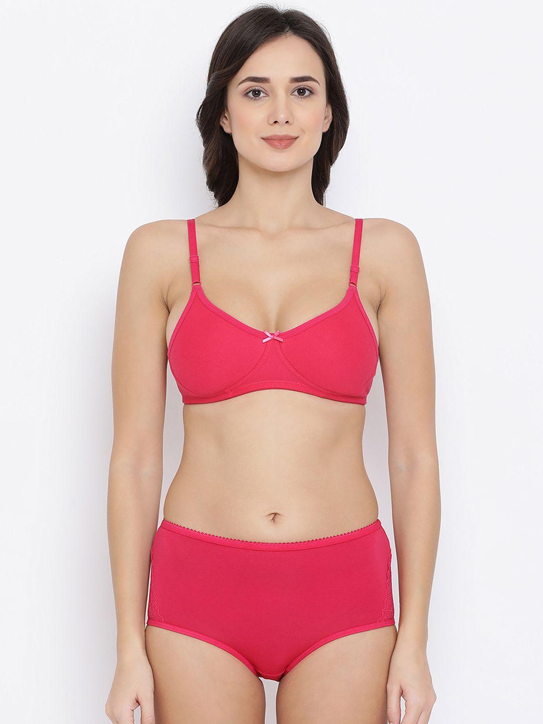 clovia women pink solid lingerie set combbp22532b