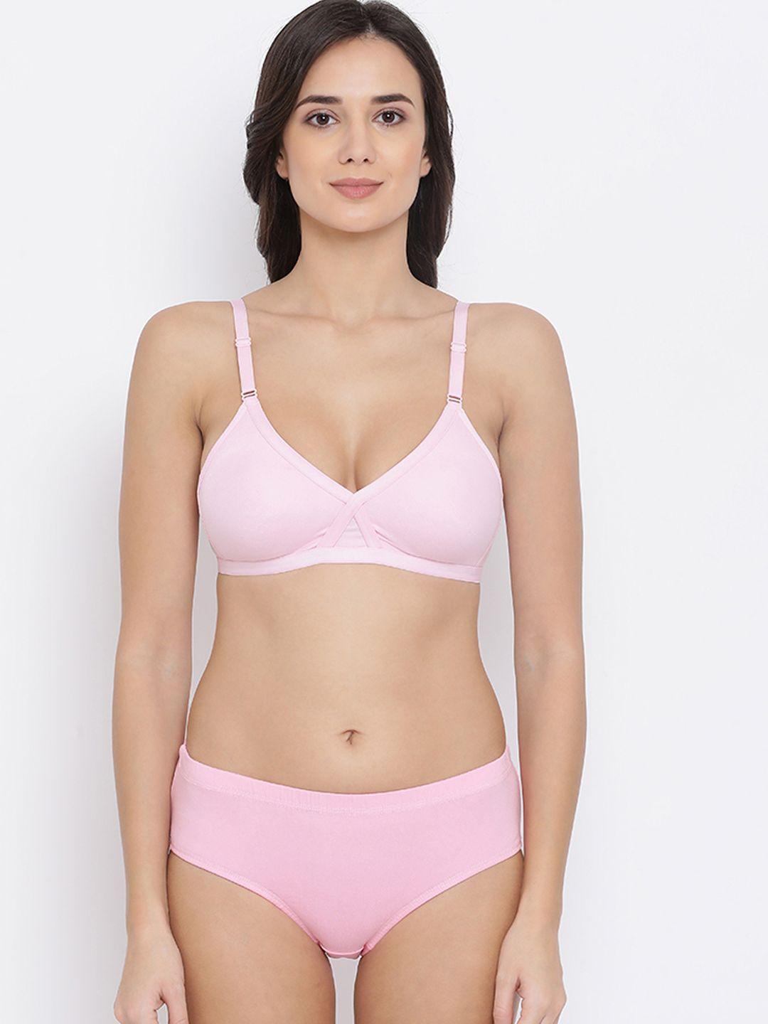 clovia women pink solid lingerie set combbp38532b