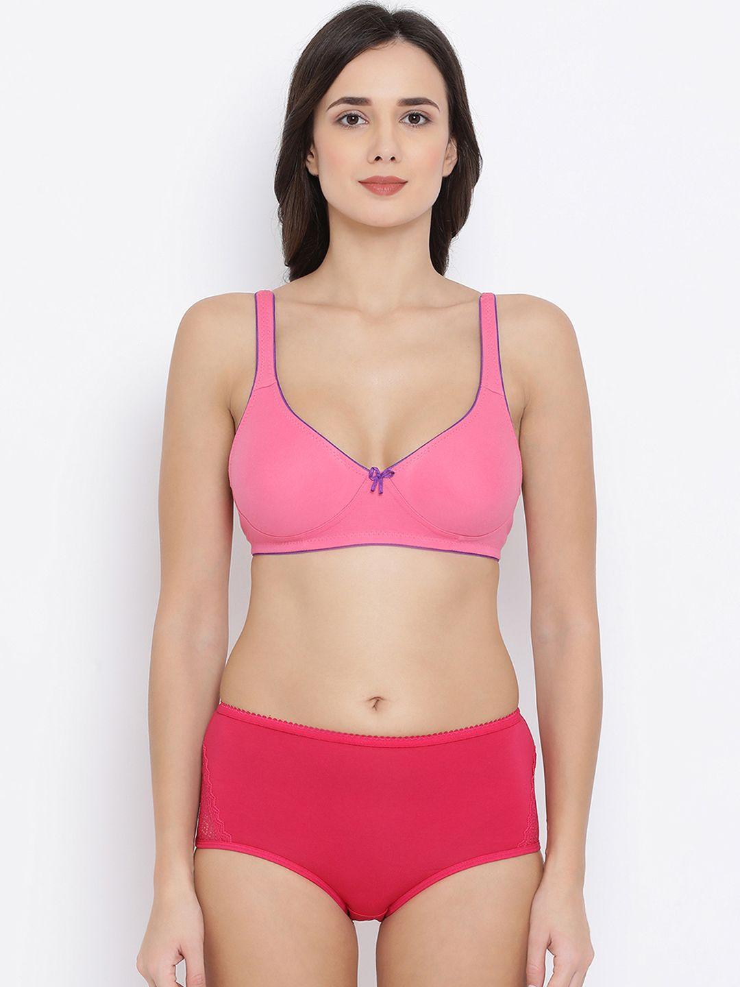 clovia women pink solid lingerie set combbp48032b