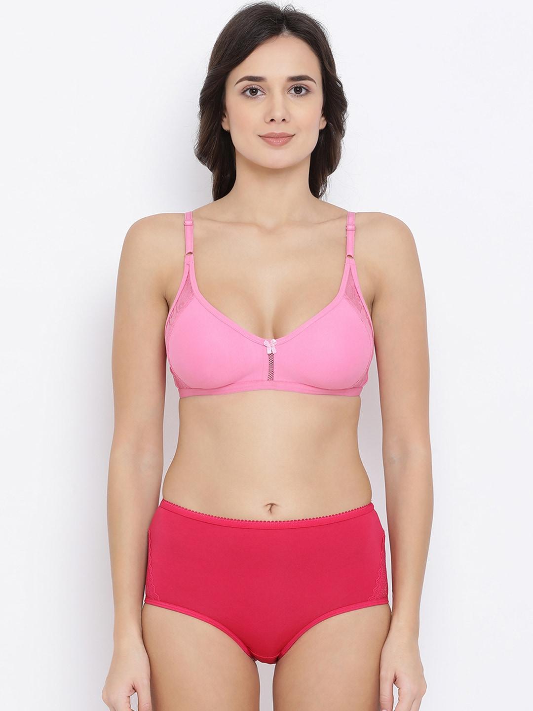 clovia women pink solid lingerie set combbp85332b