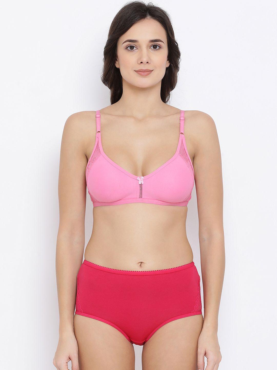 clovia women pink solid lingerie set combbp85332b