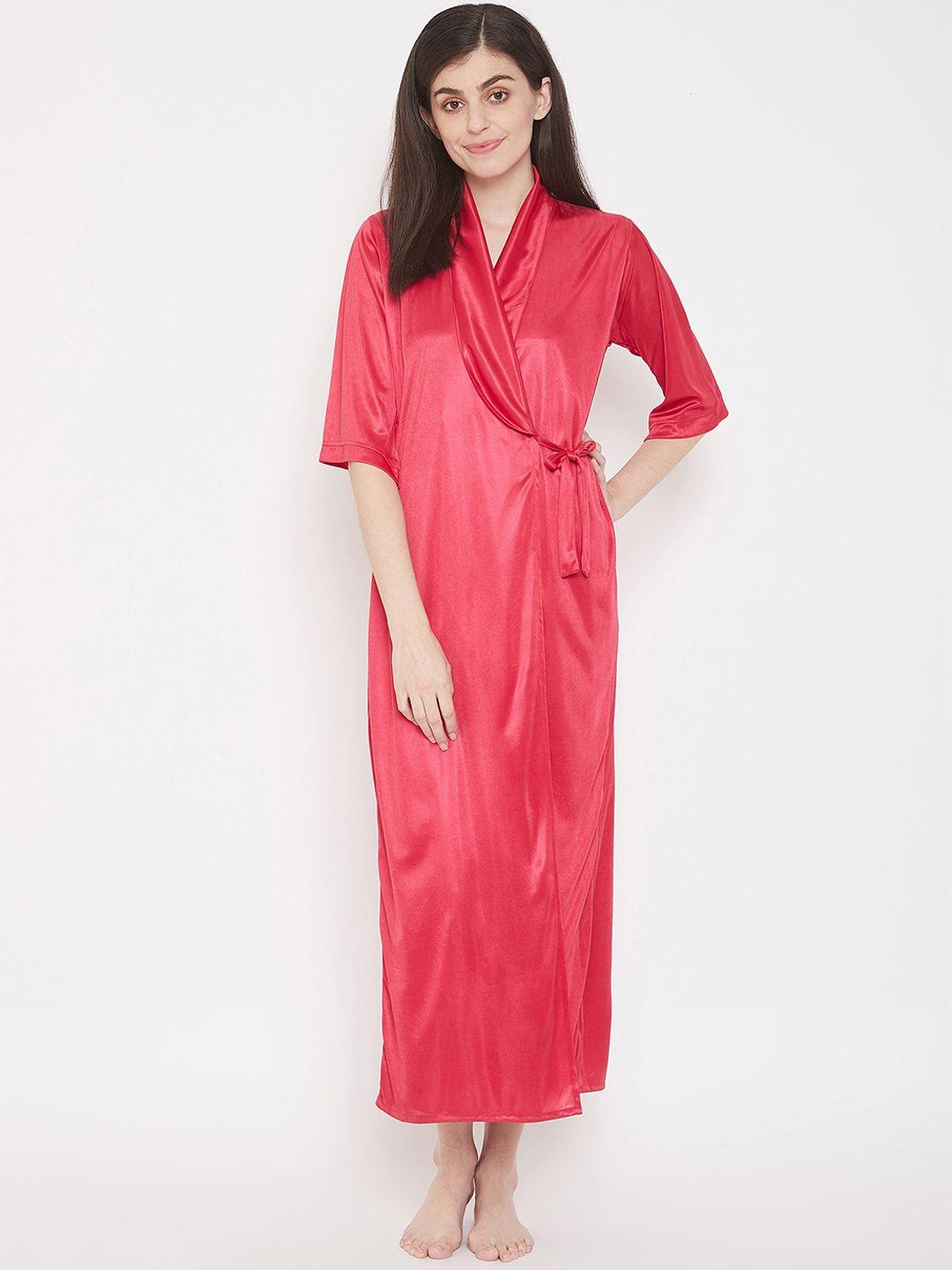 clovia women pink solid nightdress with robe