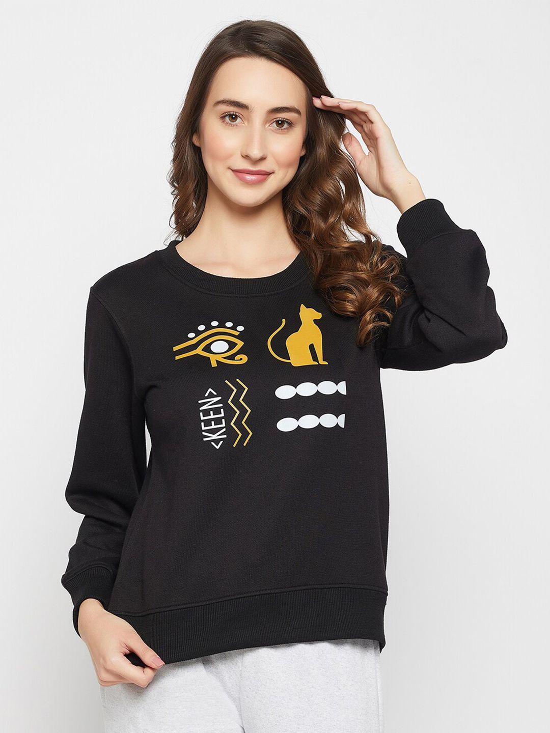 clovia women printed fleece pullover cotton sweatshirt