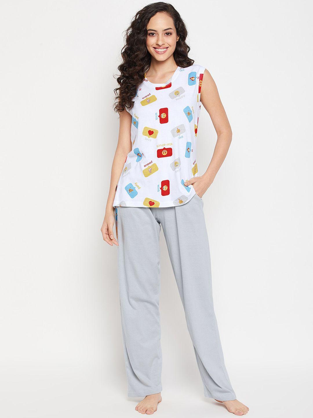 clovia women printed printed top & pyjama night suit