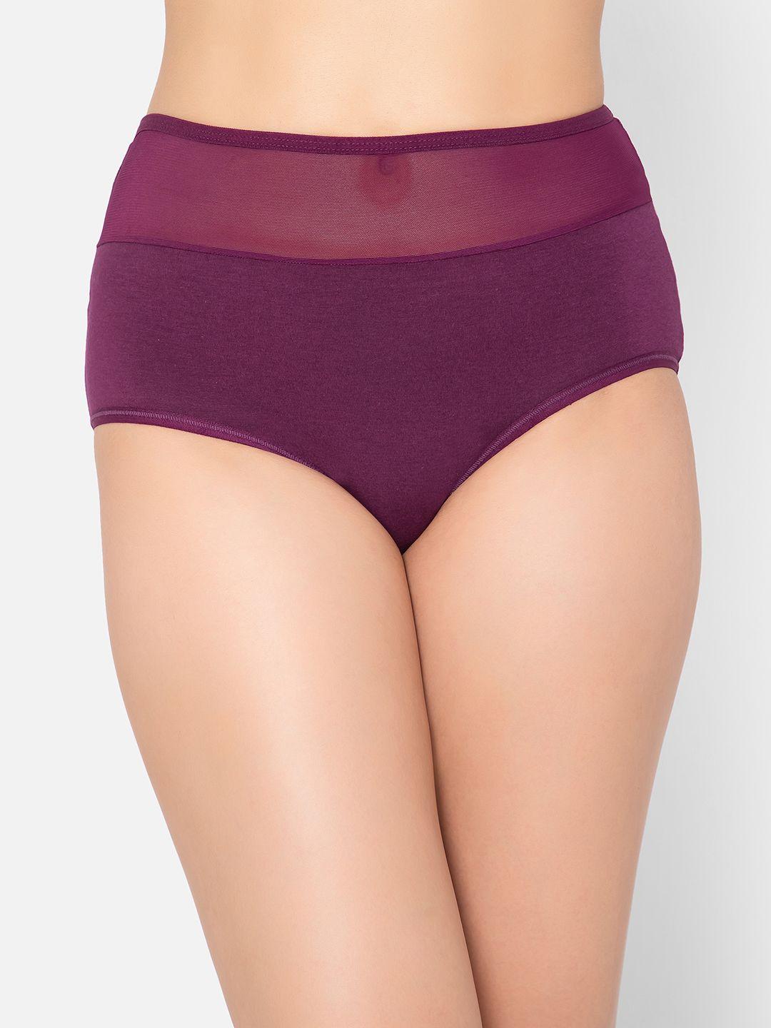 clovia women purple solid  high waist hipster briefs